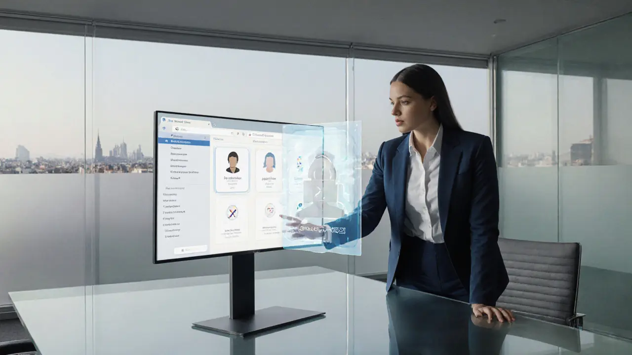 Modern agency office with a liaison reviewing secure ID verification.