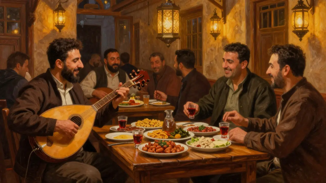 Traditional meyhane with live folk music and meze dishes in Karaköy.